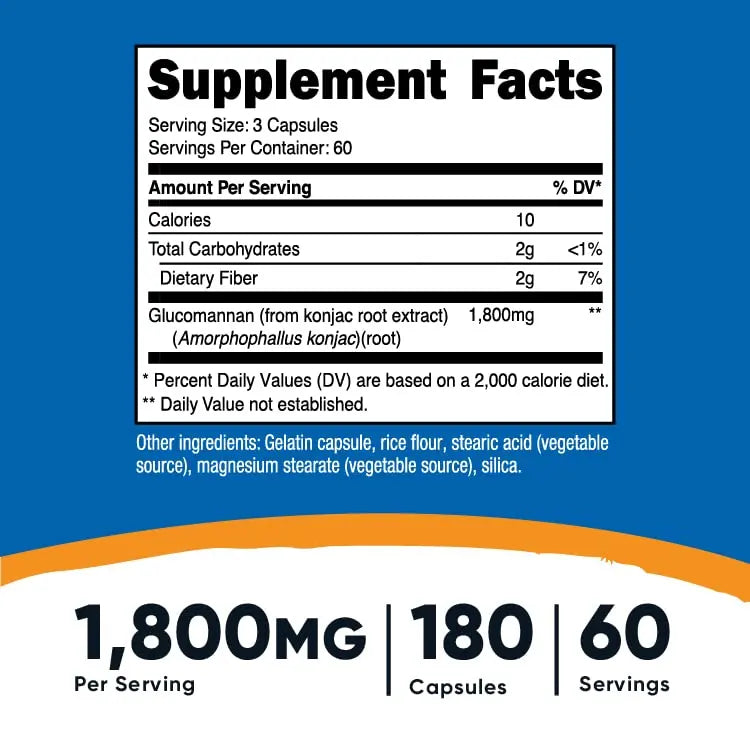 Nutricost Glucomannan 1,800mg Per Serving, 180 Capsules - Natural Fiber Source Nutricost Au supplements