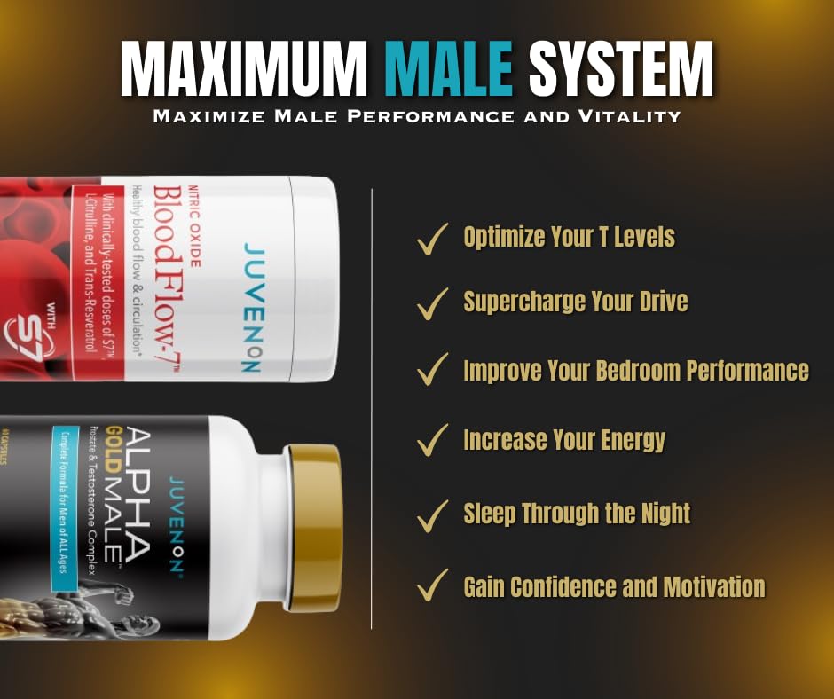 Juvenon Maximum Male BloodFlow-7 Nitric Oxide Supplement with Nitrosigine + Alpha Gold Male Juvenon Au supplements