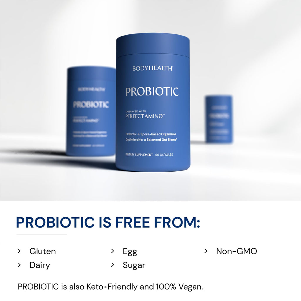 BodyHealth Probiotic Enhanced with PerfectAmino for Women and Men, Spore Based with Bifidobacterium, Lactobacillus Salivarius,
