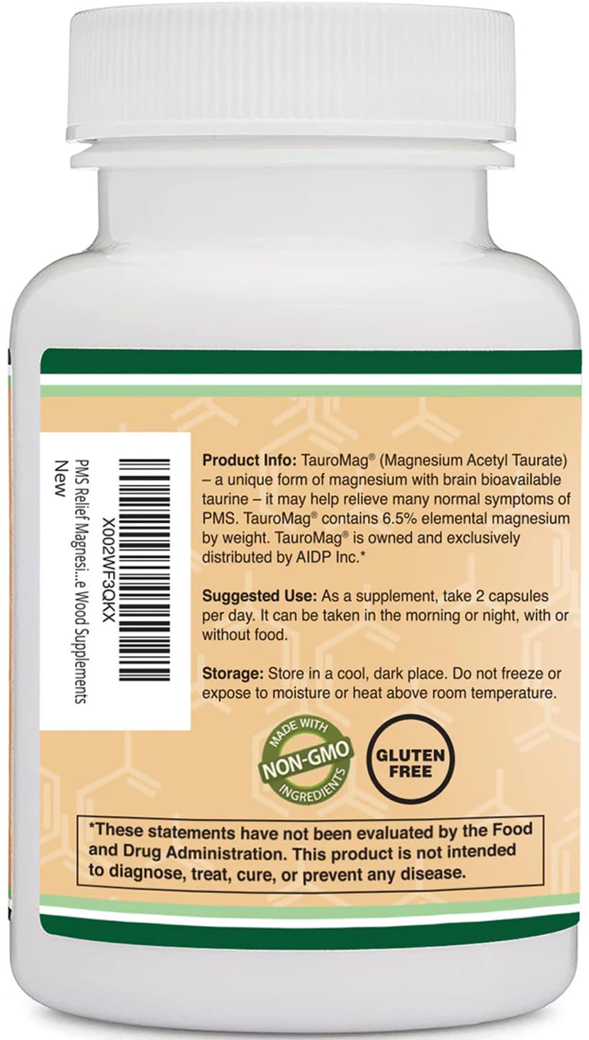 Magnesium Acetyl-Taurate (ATA MG, TauroMag) Novel and Patented Form of Magnesium for PMS and Cramp Relief (60 Capsules, 350mg) PMS Relief Magnesium Supplement by Double Wood Supplements Double Wood Supplements Au supplements