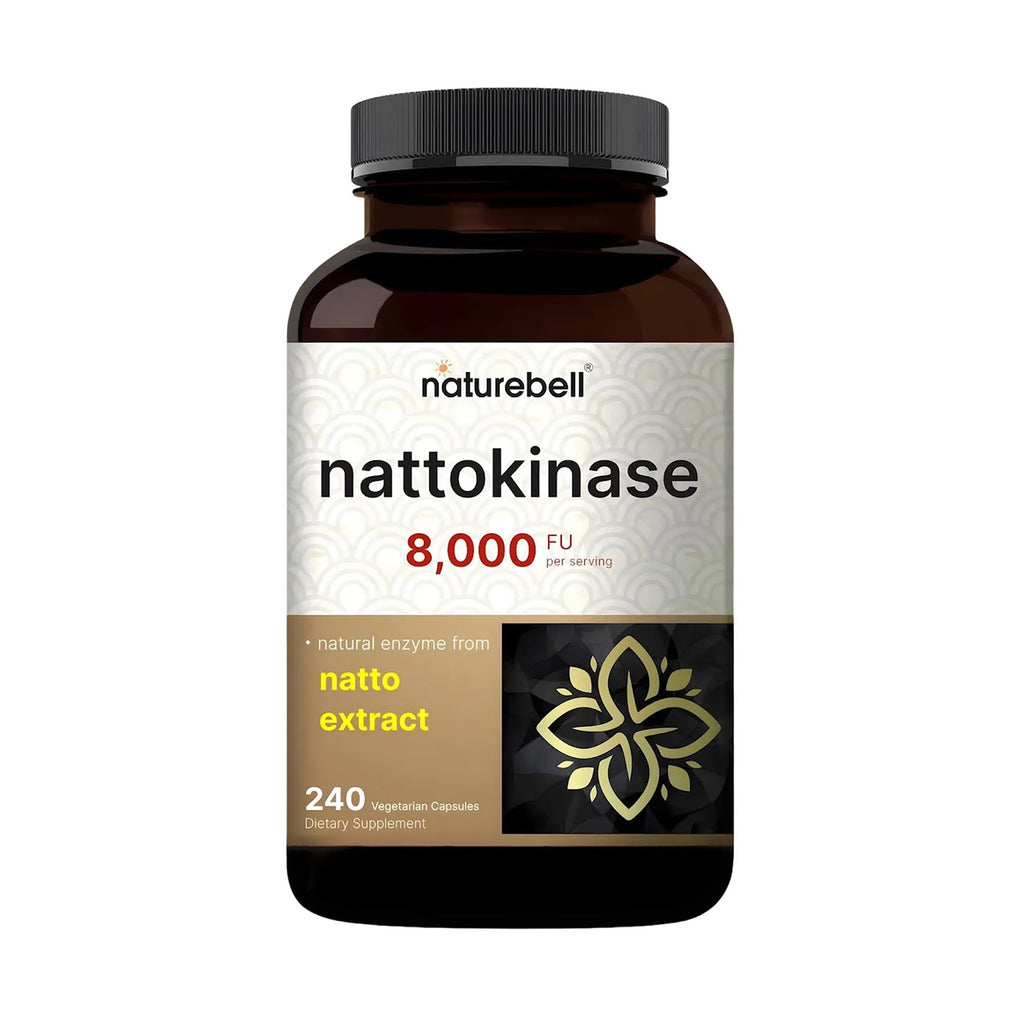 NatureBell Nattokinase - 240 Capsules - 8,000 FU Max Strength from Fermented Natto Extract - for Heart Health