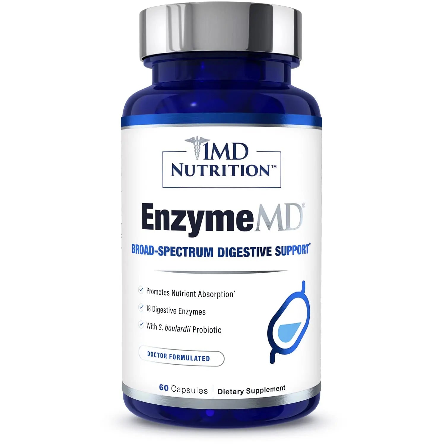 1MD Nutrition EnzymeMD - Digestive Enzymes Supplement - Doctor Formulated | 18 Plant-Based Enzymes - Gas & Bloating Support | 60 Capsules 1MD Nutrition Au supplements