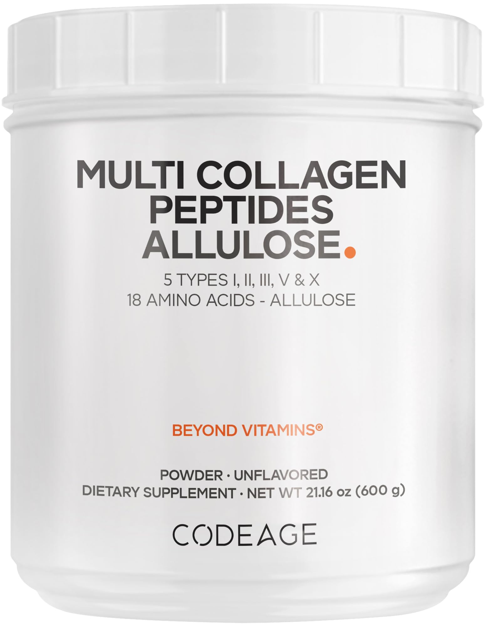 Codeage Multi Collagen Peptides Powder + Allulose - 5 Types - Grass-Fed Collagen - Rare Sugar Allulose Supplement - 0 Calorie Sweetener & 0 Carbs - 18 Amino Acids - Unflavored - Non-GMO - 30 Servings Codeage Au supplements
