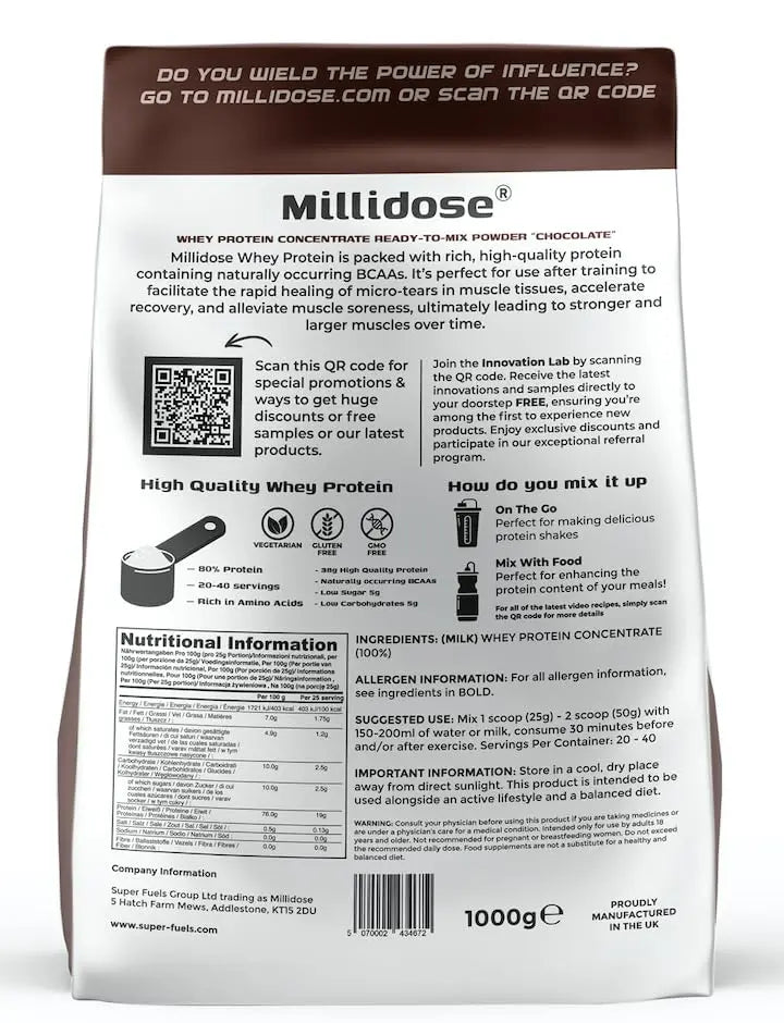 Millidose Chocolate Whey Protein Powder - 1kg of High-Protein Blend with 36g per Serving Generic Au supplements