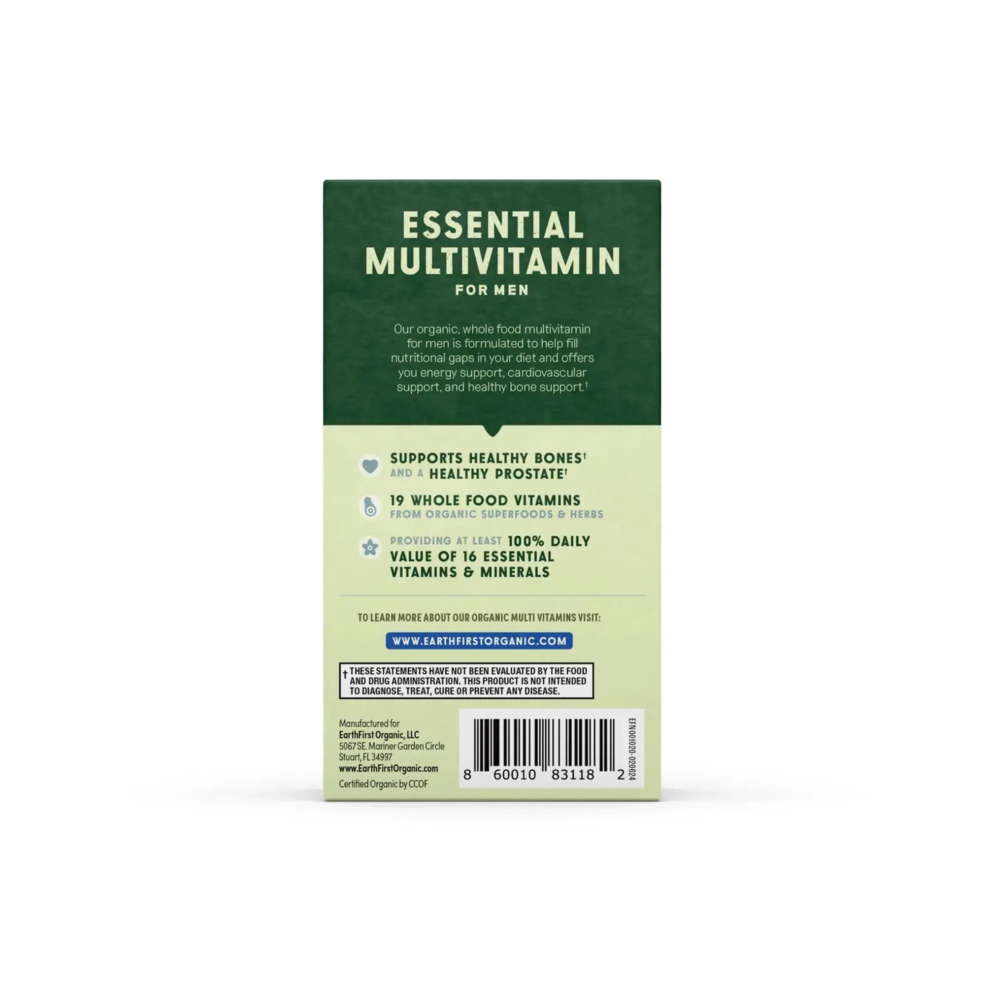 EarthFirst Organic Men’s Multi Once Daily, Whole-Food Multivitamin with 19 Vitamins & Minerals for Energy, Heart, Bone Strength EarthFirst Organic Au supplements