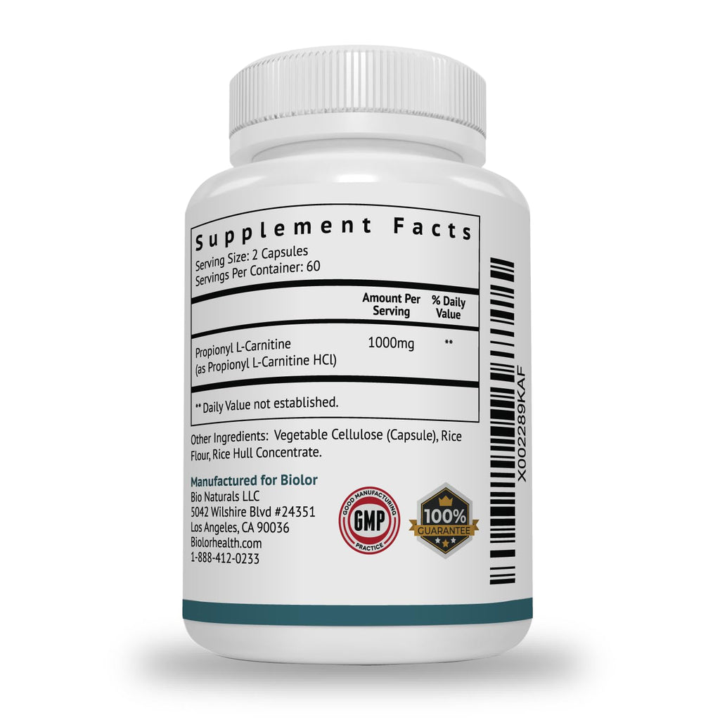 Biolor High Absorption Propionyl-L-Carnitine (PLCAR) No Artificial Fillers - Effective Propionyl L Carnitine HCL Supplement to Support Blood Circulation - 120 Capsules
