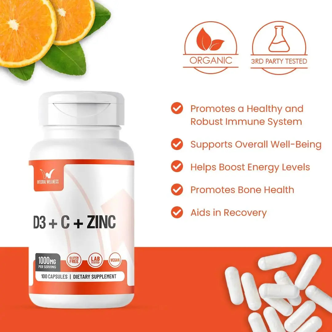 Integral Wellness - Vitamin Complex w/Vitamin D3, C, K2 and Zinc (100 Capsules) - Filler Free, 3rd Party Tested, Clinically Dosed, Bioavailable Forms Integral Wellness Au supplements