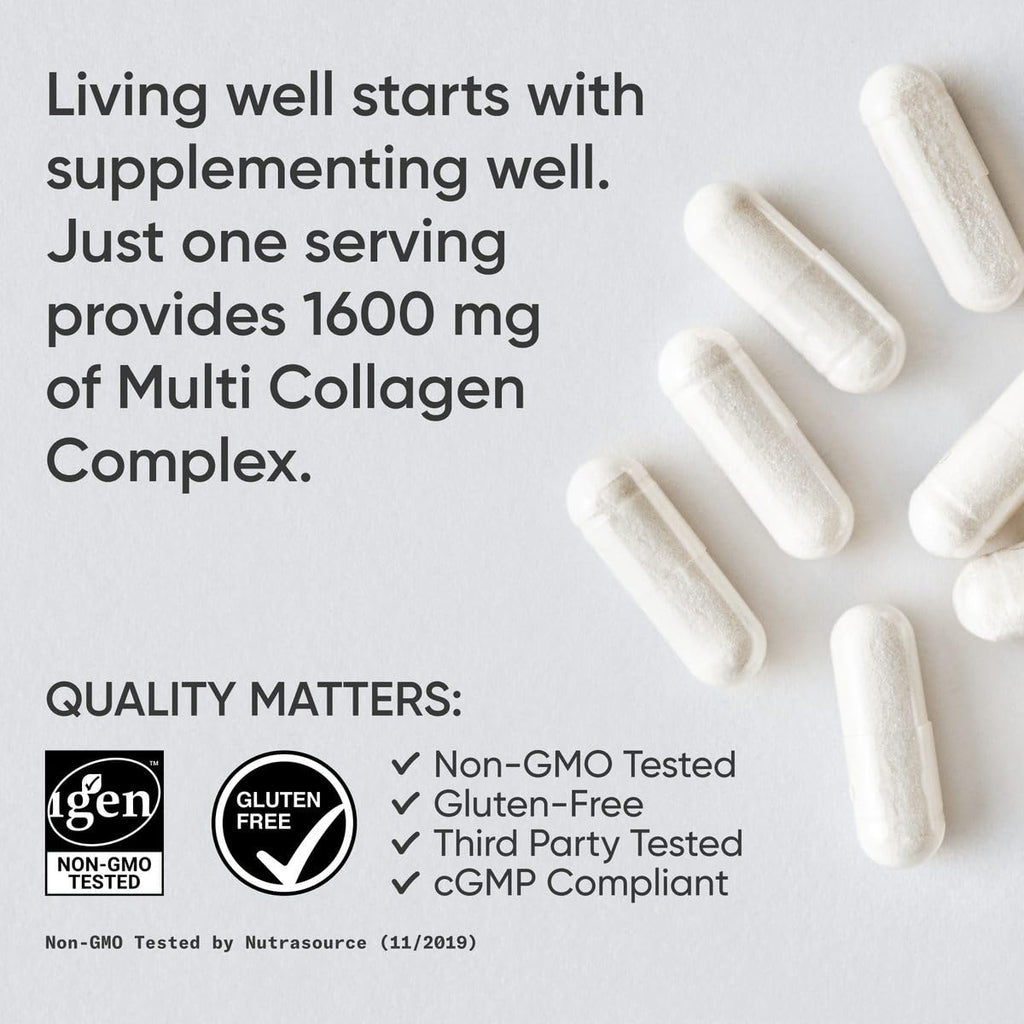Sports Research® Multi Collagen Pills for Women & Men - Collagen Peptides (Type I, II, III, V, X) Enhanced with Hyaluronic Acid & Vitamin C - Gluten Free ­· Non-GMO - 90 Capsules