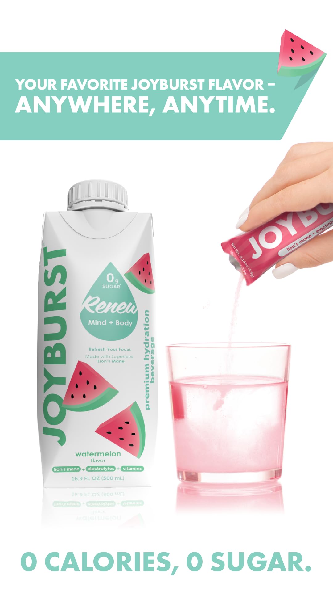 Joyburst Sugar Free Electrolytes Powder Packets, Instant Hydration Drink Mix Sticks, Variety Pack (10 Watermelon, 10 Strawberry Lemonade), Rehydrate On-The-Go