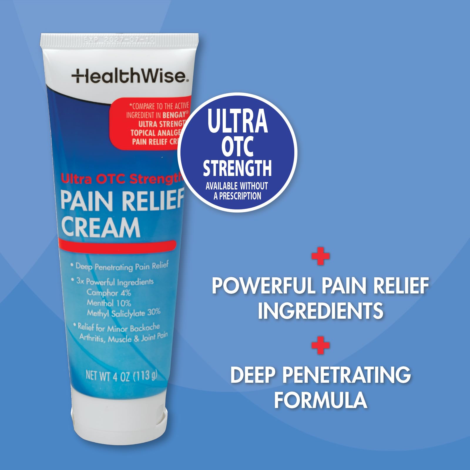 HealthWise Pain Relief Cream | Ultra OTC Strength | 4% Camphor + 10% Menthol + 30% Methly Saliclylate | Non-Greasy Formula | 4.0 Oz | Topical Analgesic HealthWise Au supplements