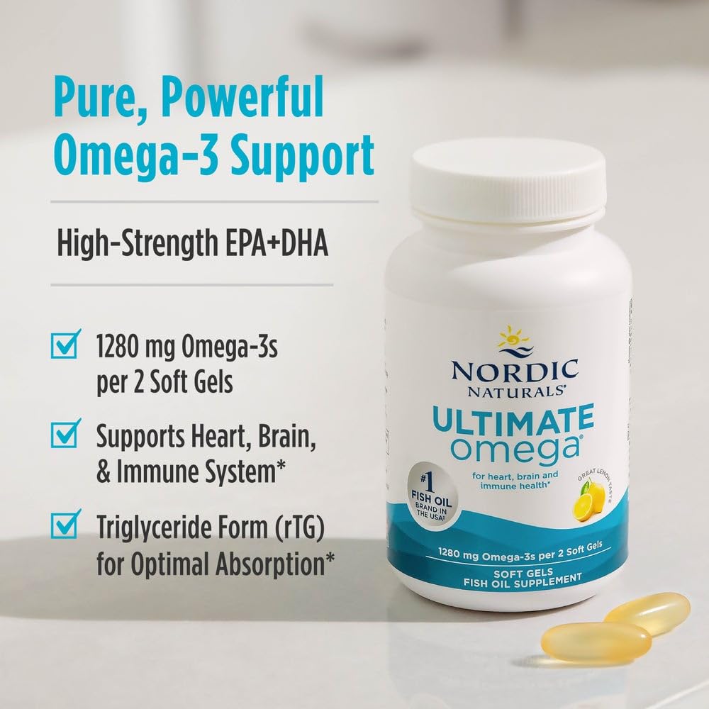 Nordic Naturals Ultimate Omega, Lemon Flavor - 180 Soft Gels - 1280 mg Omega-3 - High-Potency Fish Oil with EPA & DHA - Promotes Brain & Heart Health - Non-GMO - 90 Servings Nordic Naturals Au supplements