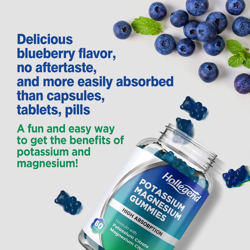 HOLLEGEND Potassium Magnesium Gummies, High Absorption Potassium Citrate 99mg Magnesium Citrate 180mg, Chewable Gummy Supplements for Leg Cramps & Muscle, 60 Count HOLLEGEND Au supplements