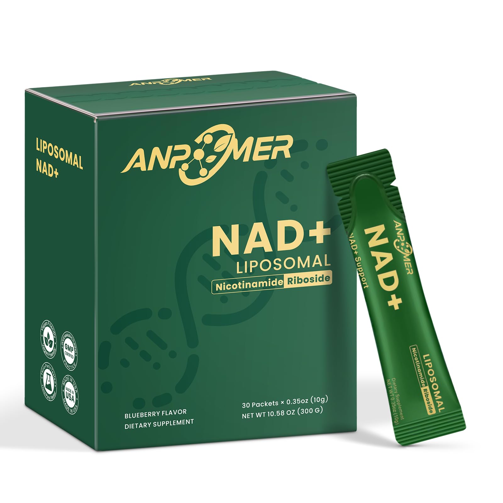 ANPOMER NAD Supplement with Liposomal Nicotinamide Riboside 600mg, Resveratrol, CoQ10, PQQ & D-Ribose, Electrolyte Blend, 30 Liquid Packets ANPOMER Au supplements