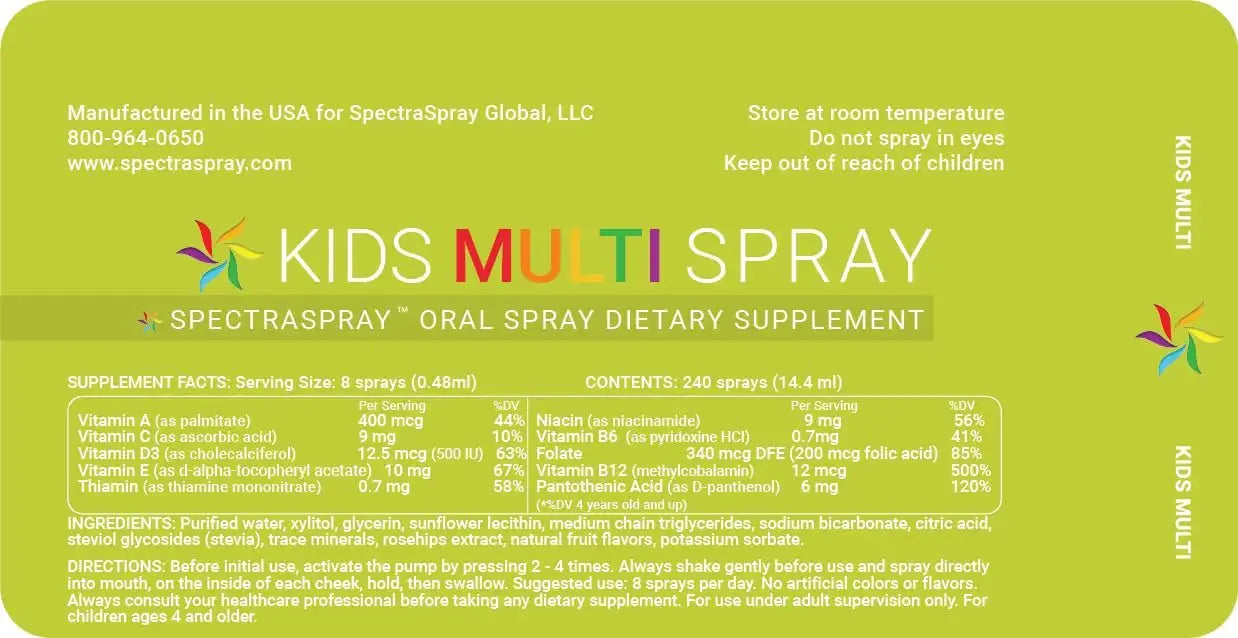 Spectraspray Kids Multivitamin Oral Spray – 10 Essential Vitamins, D3 (500IU) & B12 Active Form for Immune Support Spectraspray Au supplements