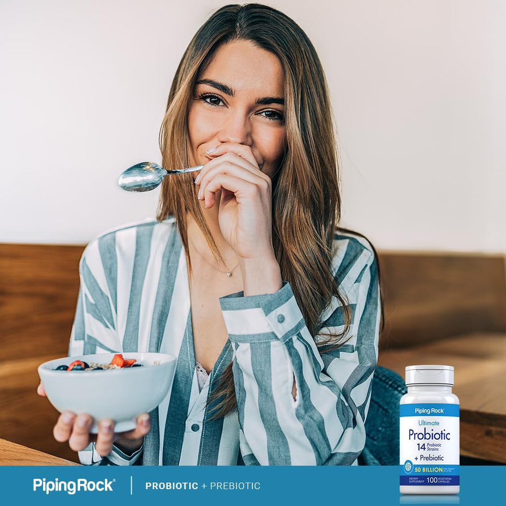 Piping Rock Probiotic and Prebiotic for Women and Men | 50 Billion CFU | 100 Capsules | Ultimate 14 Strain Supplement | Vegetarian, Non-GMO, Gluten Free