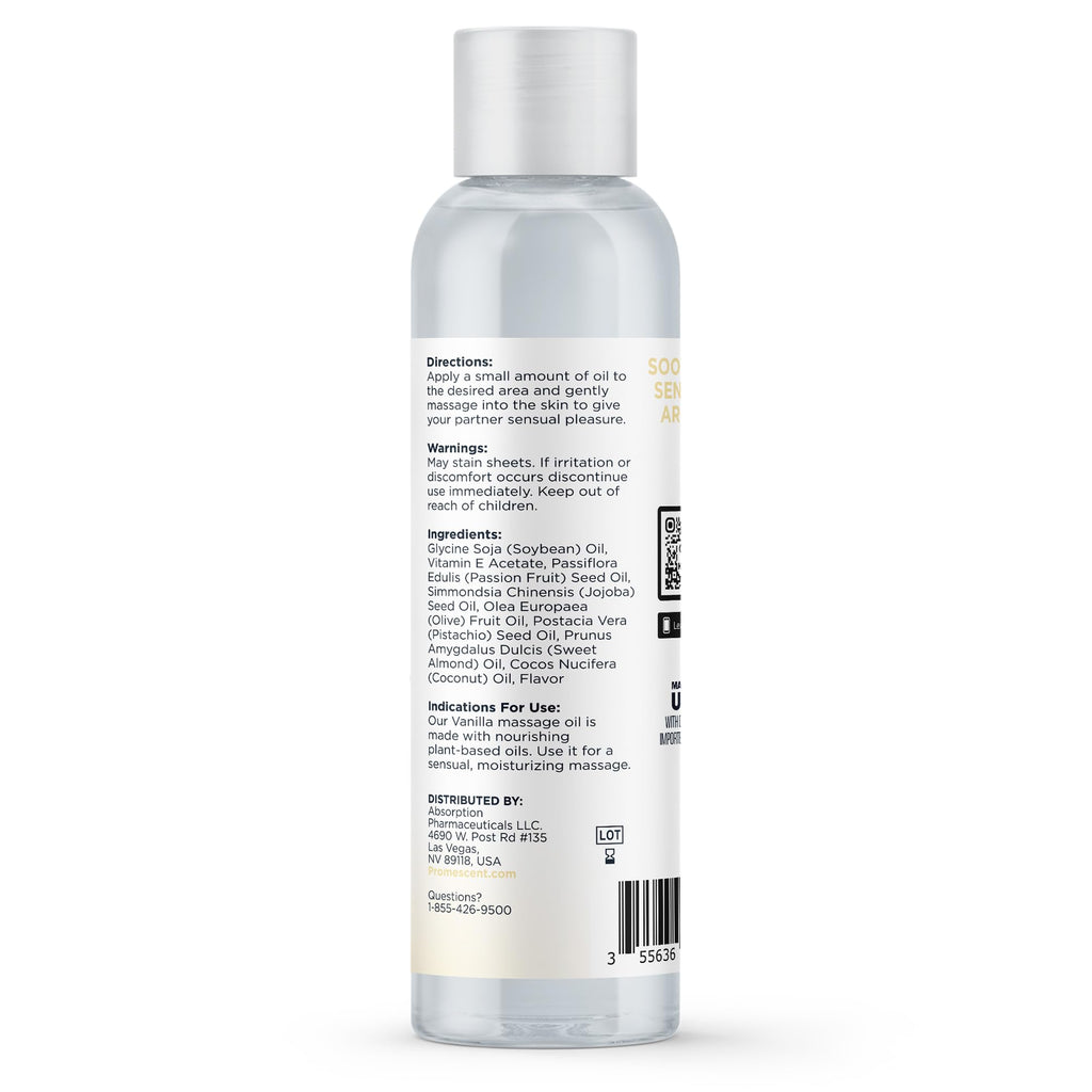 Promescent Massage Oil for Massage Therapy, Massage Oils for Date Night, Premium Body Oil for Men & Women to Relieve Stress & Sore Muscles, Essential Oils for Skin (4 oz) (Vanilla) Promescent Au supplements