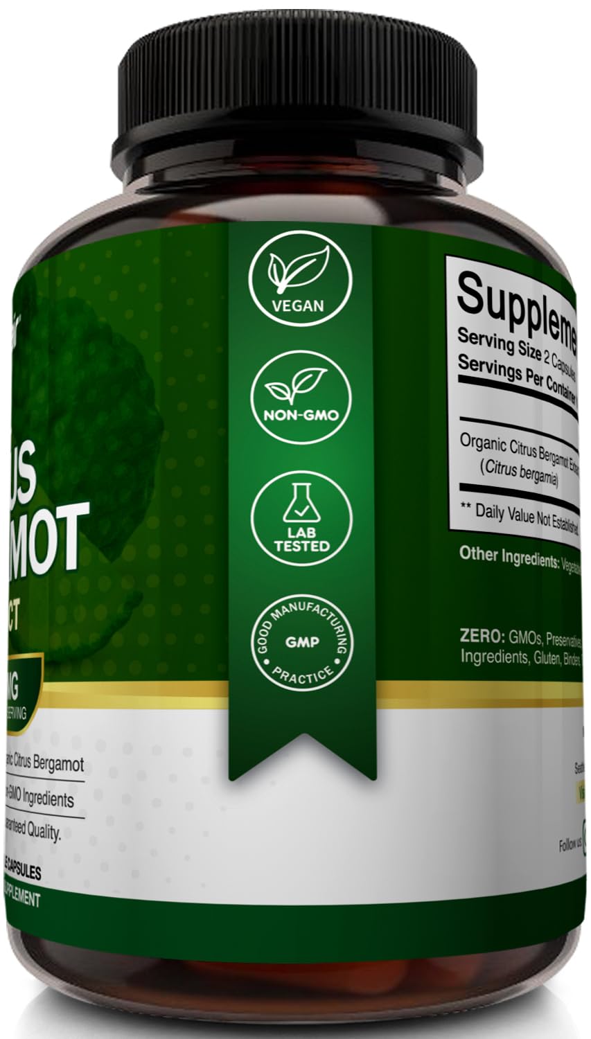 NutriFlair Organic Citrus Bergamot 1400mg, 120 Capsules - 25:1 Bergamia - Essential Oil and Citrus Bioflavonoids - Natural Heart Health Supplements