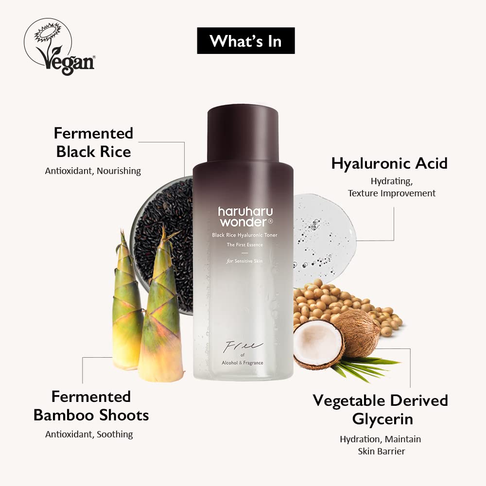 haruharu Wonder Black Rice Hyaluronic Toner for Sensitive Skin, Alcohol Free, Fragrance Free, Deep Hydration