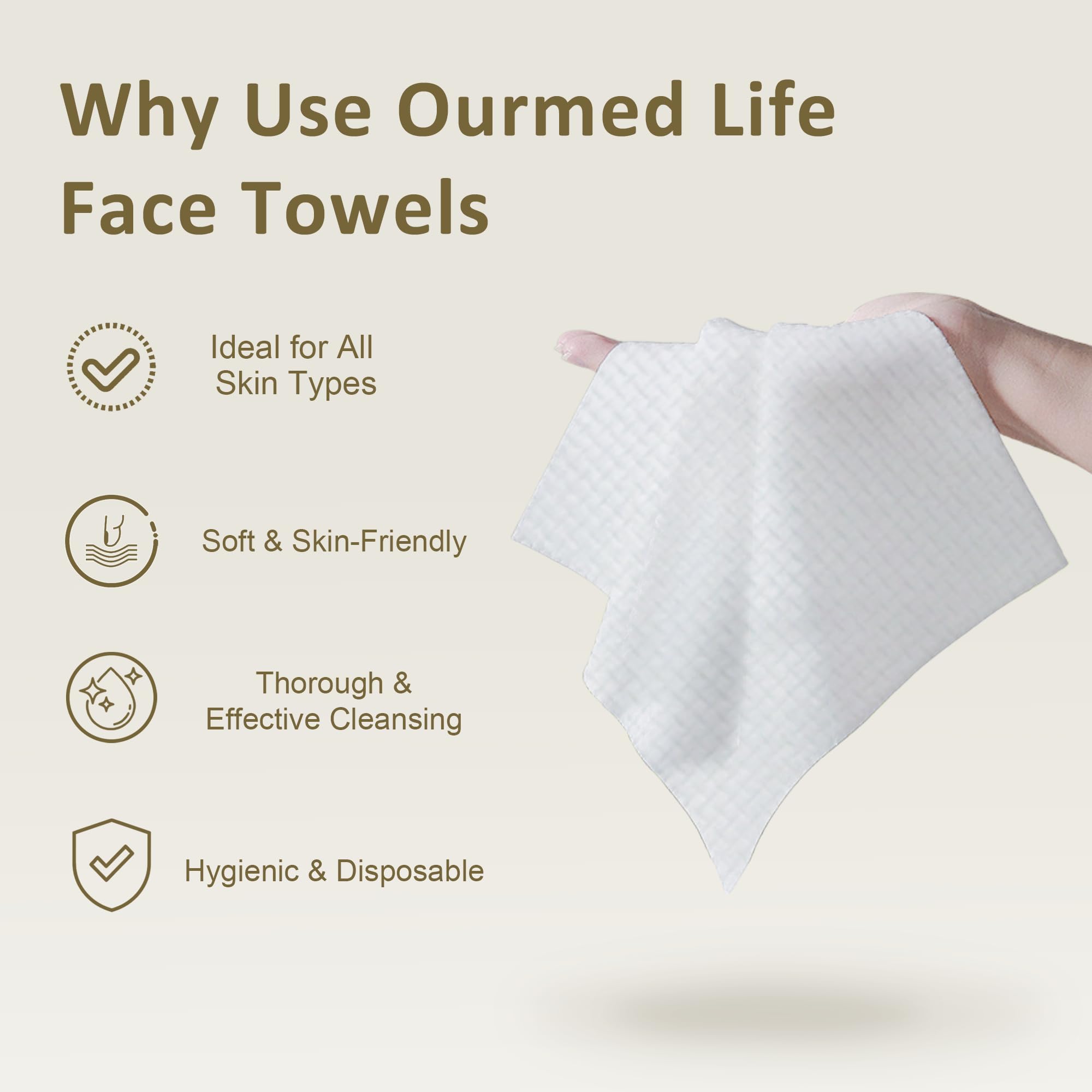 Ourmed Life Face Towels, Disposable Biodegradable Facial Towels for Sensitive Skin