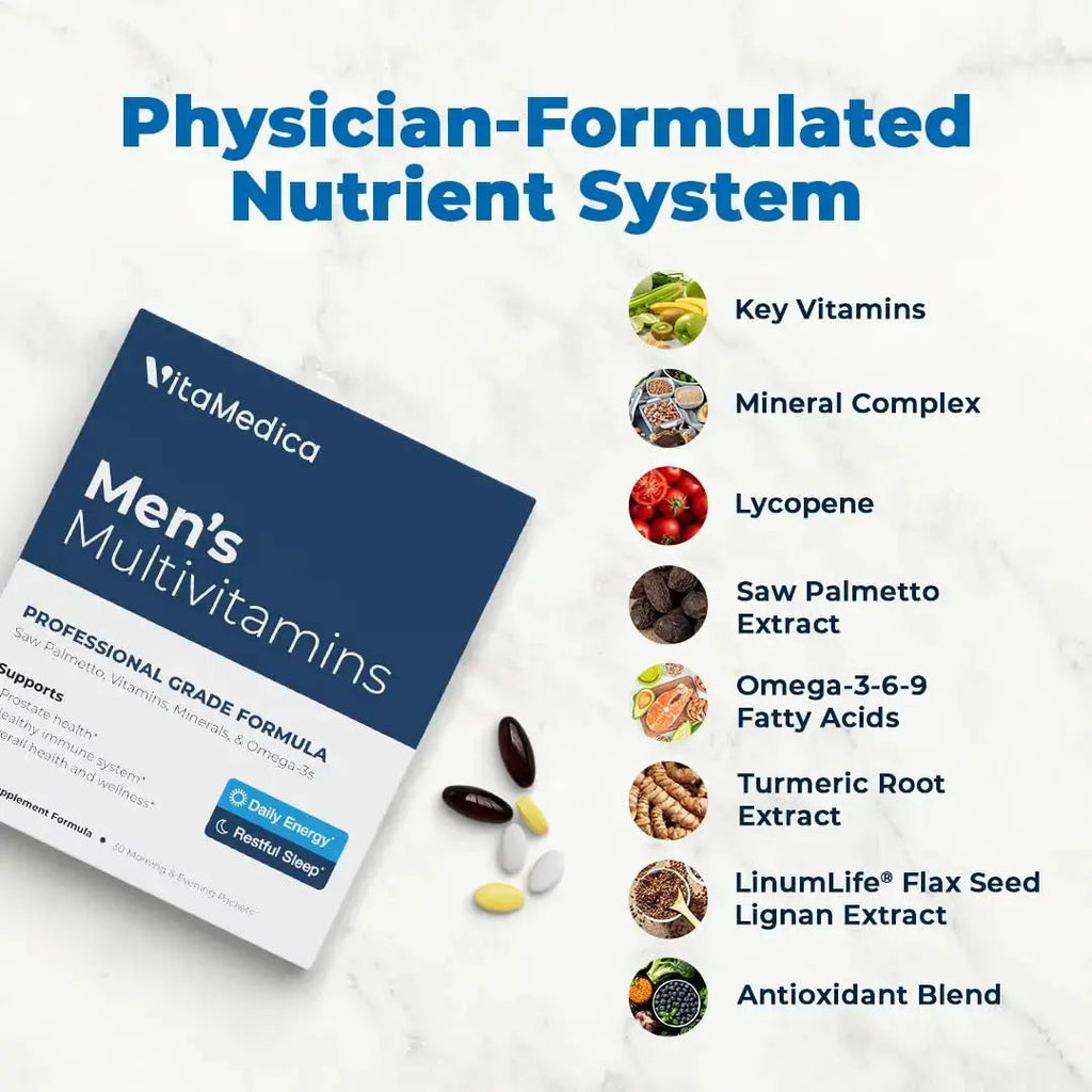 VitaMedica Men’s Multivitamin with Prostate Health Support | Vitamins, Minerals, Omega3s and Saw Palmetto | Box of 30 Easy Daily Packs | VitaMedica Au supplements