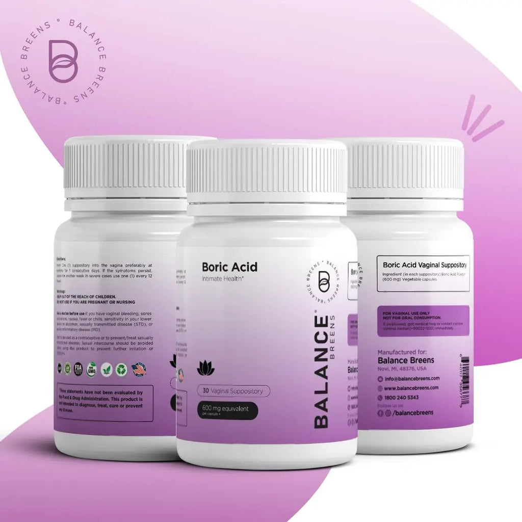 Boric Acid Suppositories for Women 600 mg - 30 Vaginal Use Capsules - ph Balance Pills, Odor Control Balancebreens Au supplements