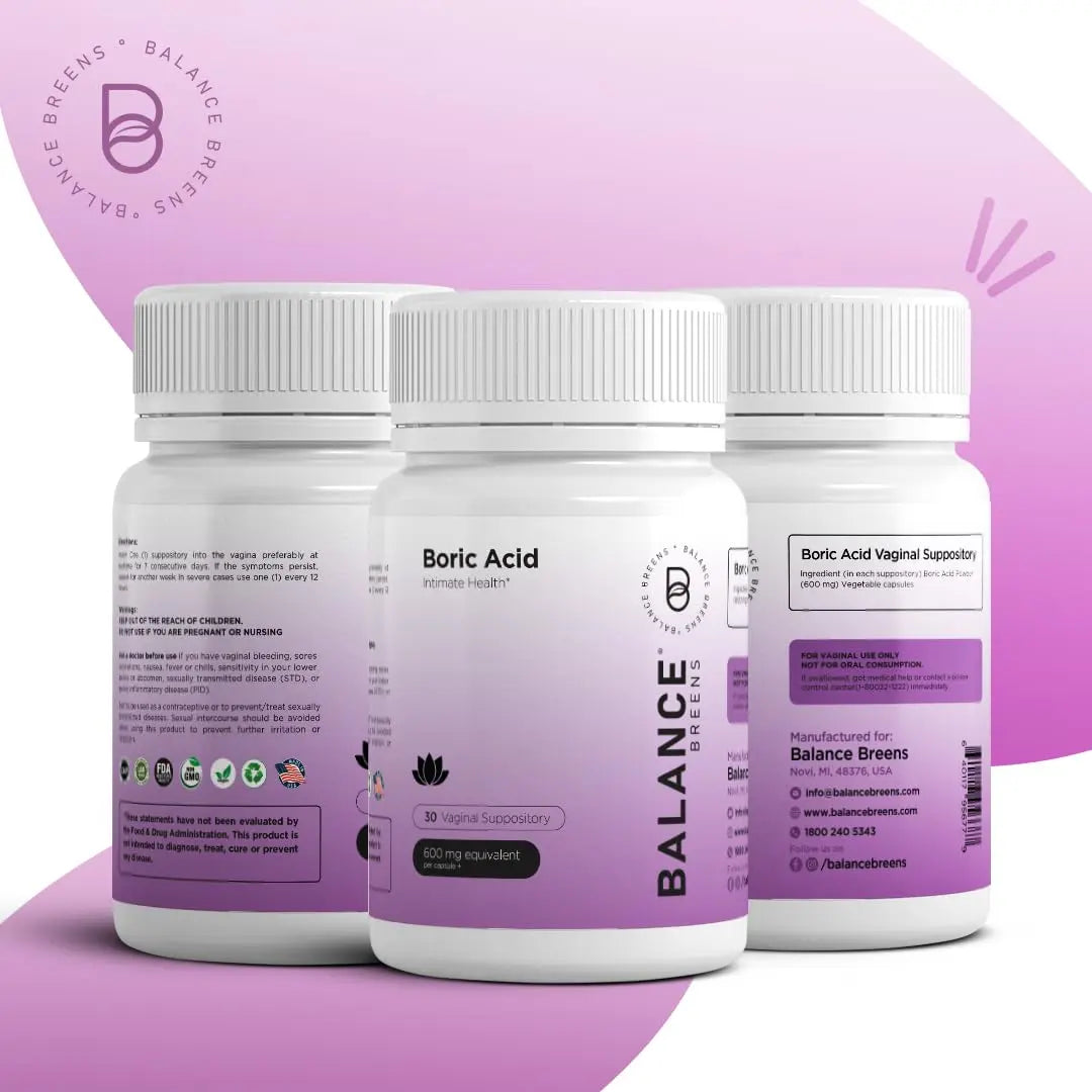 Boric Acid Suppositories for Women 600 mg - 30 Vaginal Use Capsules - ph Balance Pills, Odor Control Balancebreens Au supplements