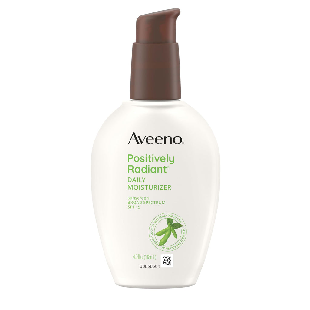 Aveeno Positively Radiant Daily Face Moisturizer with SPF 15 Sunscreen, Hydrating Facial Moisturizer with Soy Extract to Improve Skin