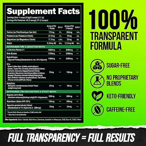 ALPHA LION Superhuman Pump Pre Workout Powder, Nootropic Caffeine & Stim Free ALPHA LION Au supplements