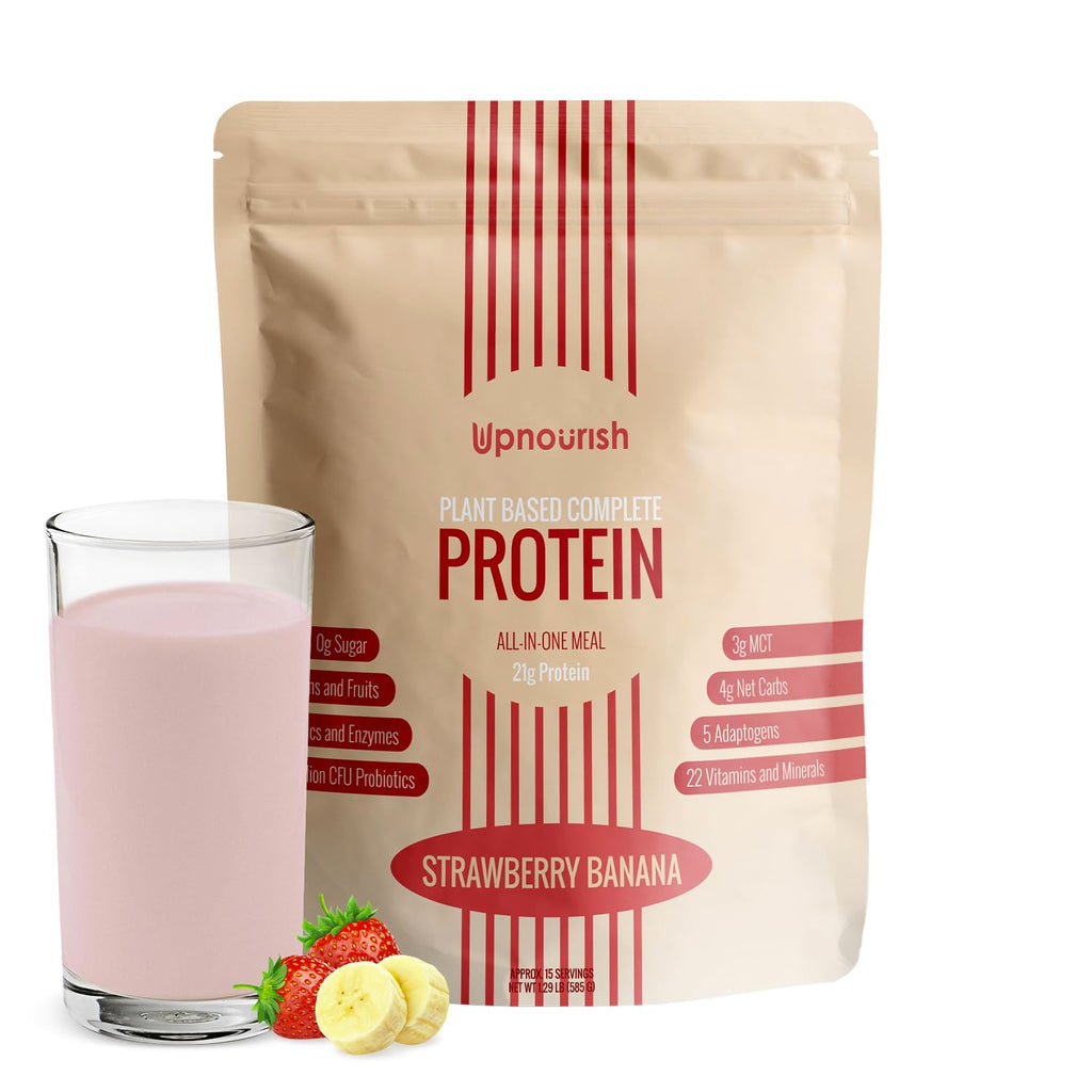 UpNourish Strawberry Banana Vegan Protein Powder 54 Superfoods Powder,1.5 Billion CFU Probiotics 21g Plant Based Protein,No Sugar No Dairy No GMO Dairy Free,Meal Replacement Shake Keto-Friendly Low-Carb Diet,15 Servings UpNourish Au supplements