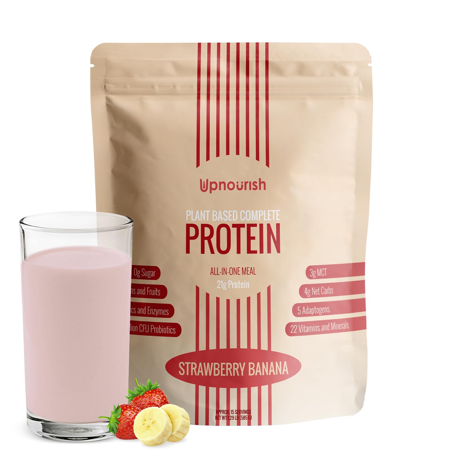 UpNourish Strawberry Banana Vegan Protein Powder 54 Superfoods Powder,1.5 Billion CFU Probiotics 21g Plant Based Protein,No Sugar No Dairy No GMO Dairy Free,Meal Replacement Shake Keto-Friendly Low-Carb Diet,15 Servings UpNourish Au supplements