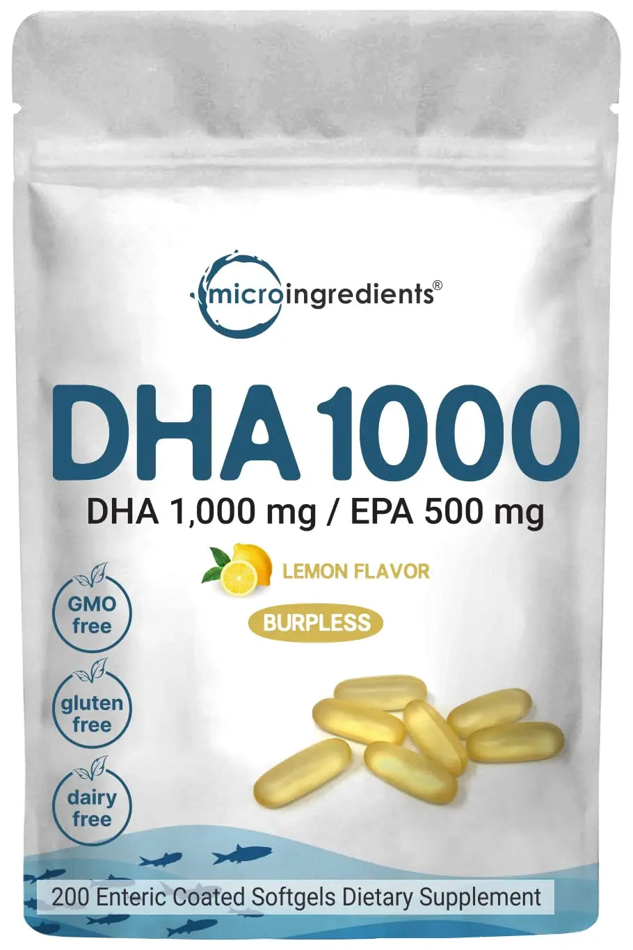 Omega 3 Fish Oil DHA Supplements 1000mg with EPA 500mg, 200 Softgels Micro Ingredients Au supplements