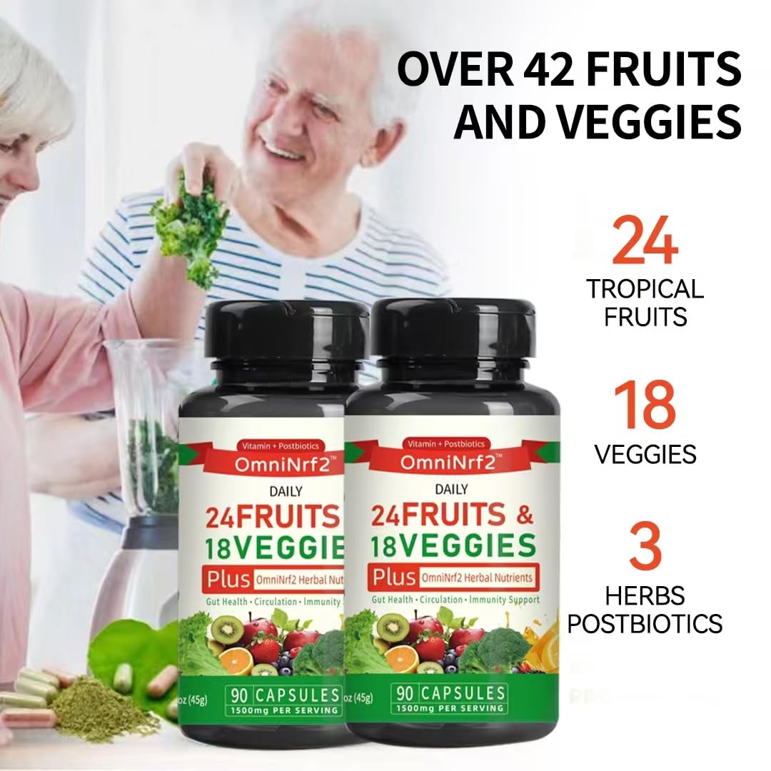 OmniNrf2 Postbiotic Supplement Capsules for Gut Health, Superfood with 24 Fruits & 18 Veggies & Fermented Herbal Plants, 90 Capsules for Antioxidant Support OmniNrf2 Au supplements