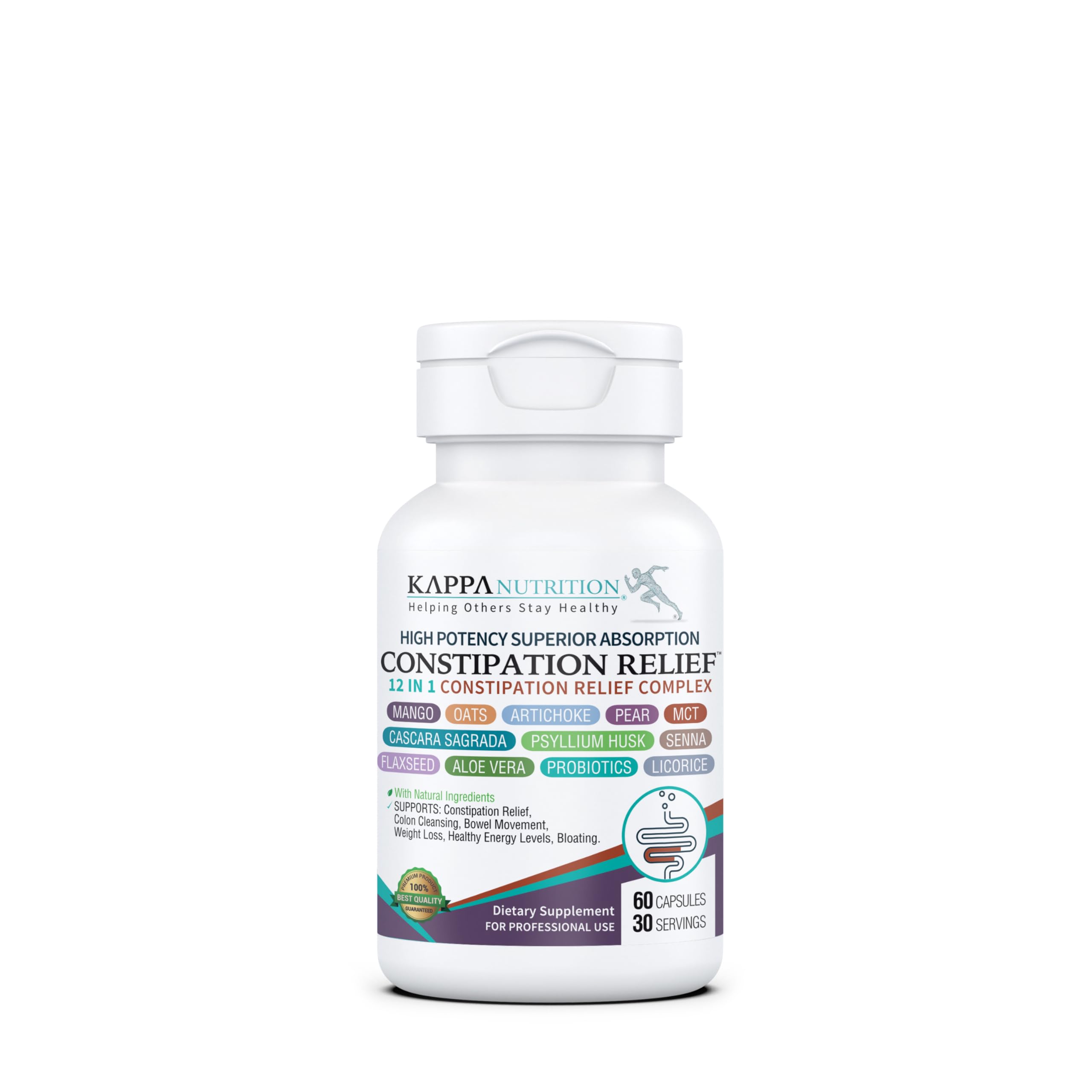 KAPPA NUTRITION Constipation Relief Supplement – Gentle Colon Cleanse for Regularity & Gut Health – Non-Habit Forming Formula with Fiber, Herbs & Probiotics – Non-GMO, 60 Capsules KAPPA NUTRITION Au supplements