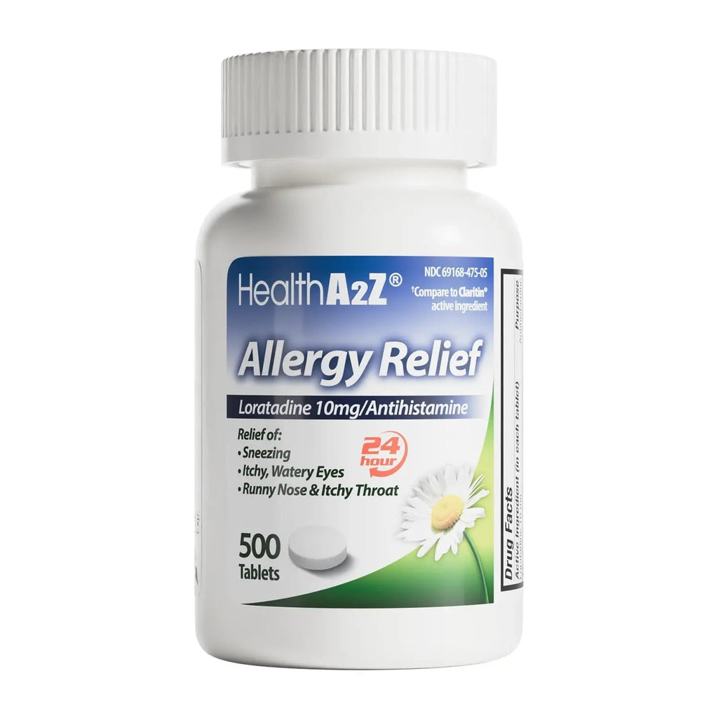 HealthA2Z® Allergy Relief | Loratadine 10mg Antihistamine | 500 Tablets | Dye Free | Relief from Itchy Throat, Sneezing, Runny Noses | 24-Hours Allergy Medicine HealthA2Z Au supplements