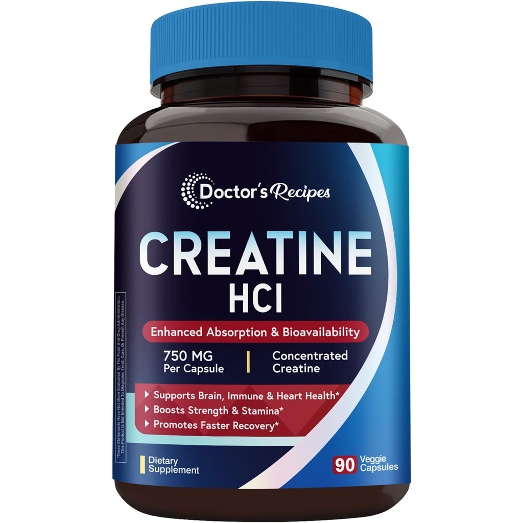 Doctor's Recipes Creatine HCl Capsules, 750 mg, Creatine Hydrochloride for Women & Men, Strength & Recovery, Brain Health, Fast Absorbing, Vegan, 90 Capsules Doctor's Recipes Au supplements