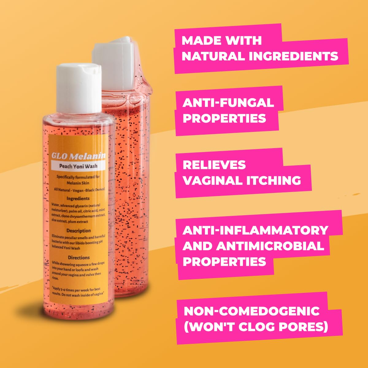 GLO Melanin Peach Yoni Wash with Aloe Vera, All Natural Feminine Wash for Women pH Balance Glo Melanin Au supplements