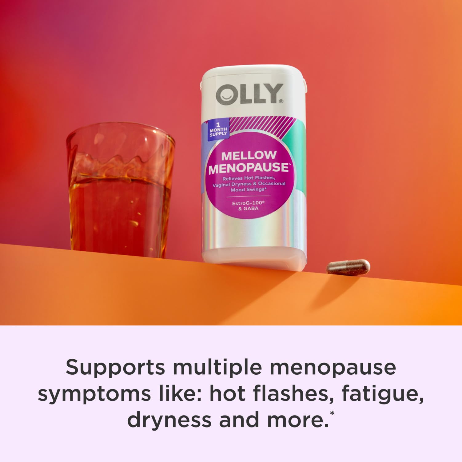 OLLY Mellow Menopause Supplements for Women, Supports Hot Flashes, Vaginal Dryness & Occasional Mood Swings,* Estro-G100®, GABA, Vegan Capsules, 1 Month Supply - 30 Count OLLY Au supplements