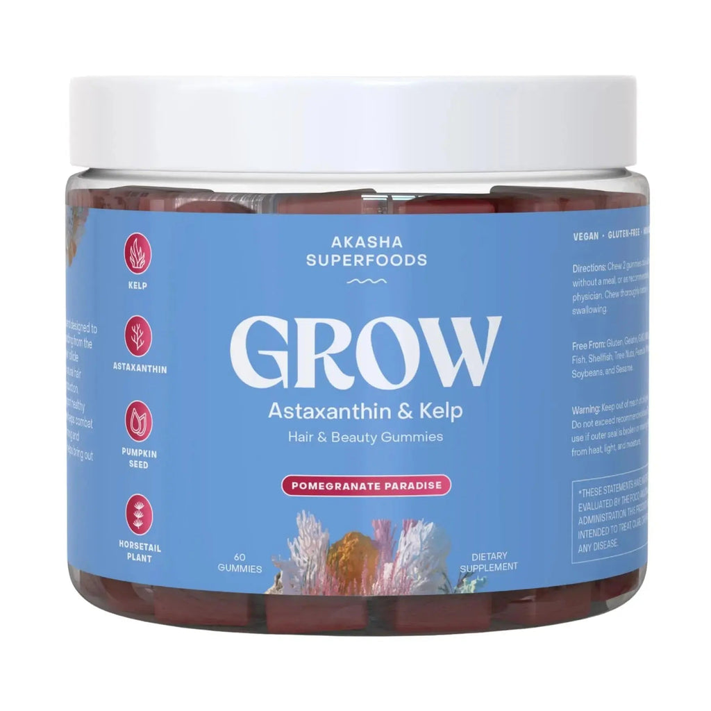 Akasha Superfoods Grow Hair & Beauty Gummies, Supplement with Zinc, Vitamin E, Astaxanthin, Kelp, & Pumpkin Seed, Plant Based Gummies for Women & Men Akasha Superfoods Au supplements