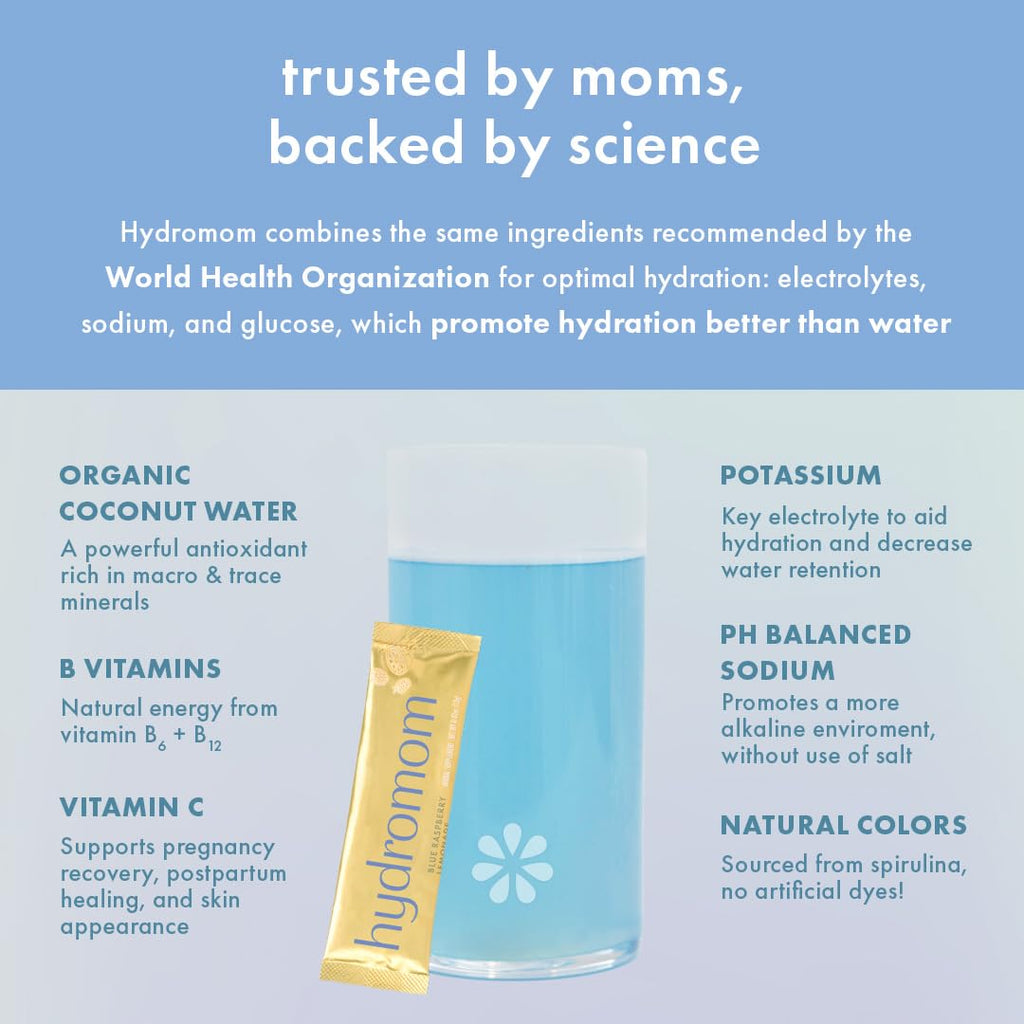 Boobie Hydromom Superfood Electrolyte Drink Mix, Blue Raspberry Lemonade | Refreshing Energy & Hydration Boost for Mamas | On-The-Go & Travel Essentials for Pregnancy,