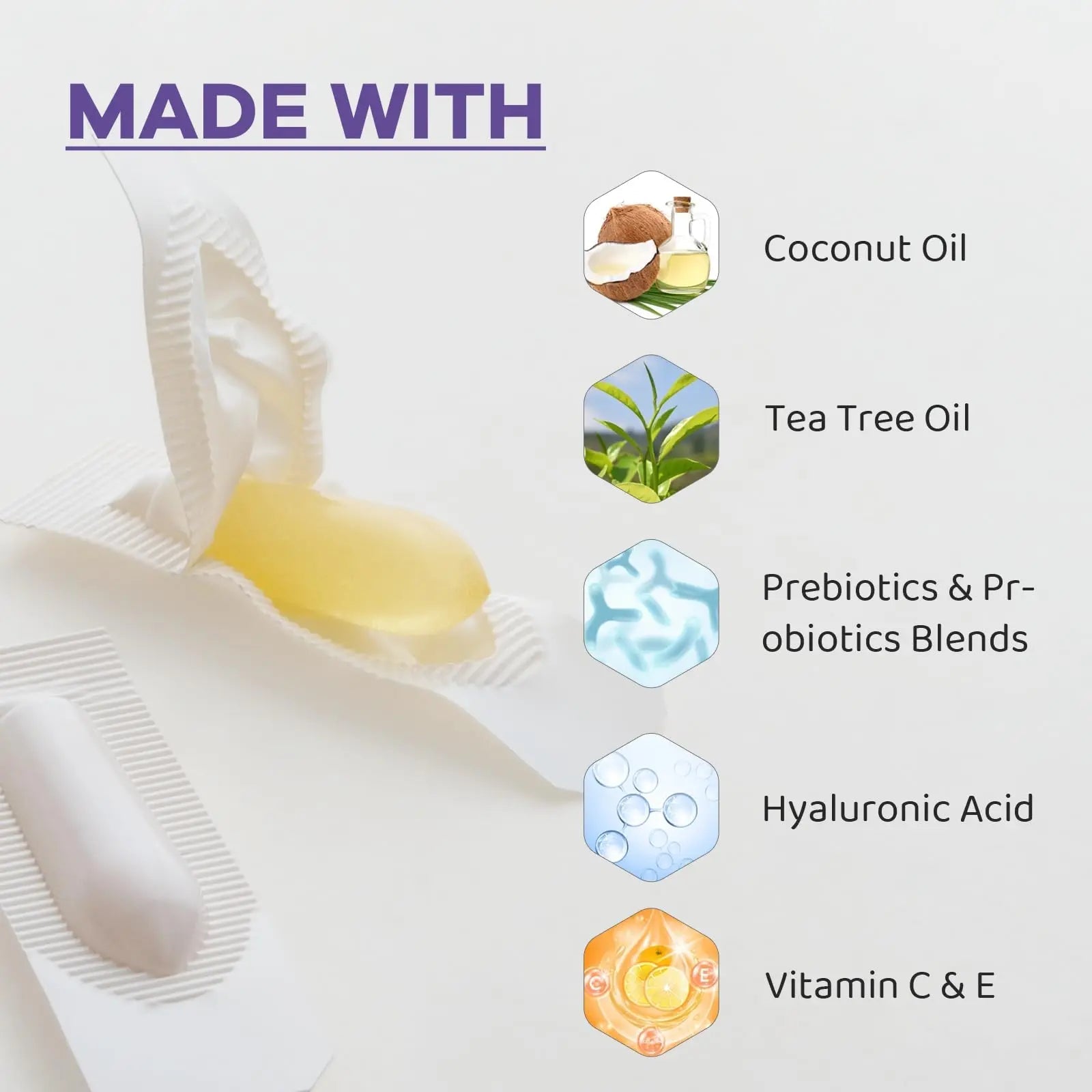 Vaginal Probiotic Suppositories, Prebiotic Infused with Hyaluronic Acid, Tea Tree, and Vitamin C&E Vagiria Au supplements