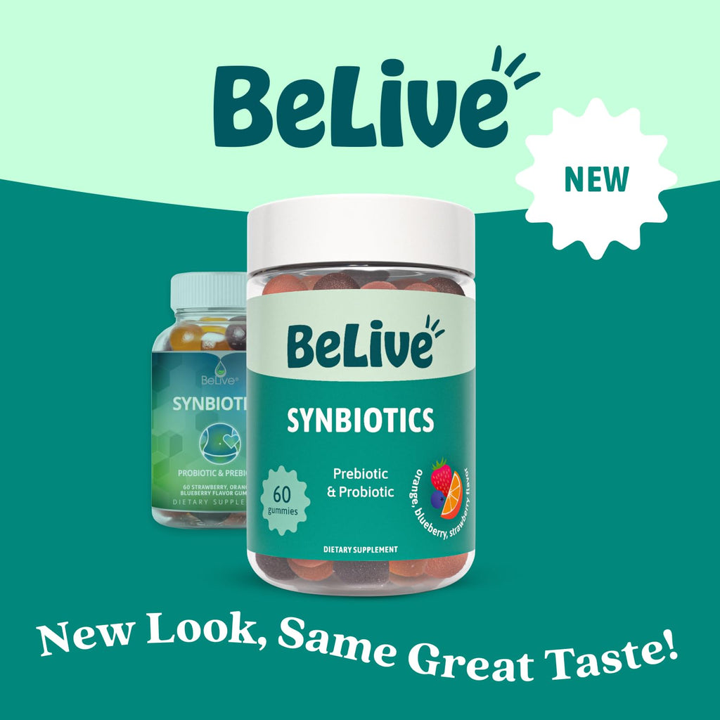BeLive Synbiotics - Probiotic & Prebiotic Fiber Gummies – High Strength Inulin (3g), Dietary Fiber Supplement, Digestive Support for Kids & Adults - Strawberry, Orange,