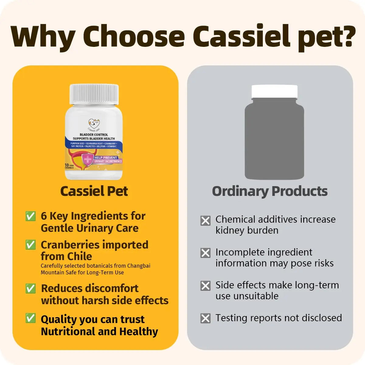 Cassiel Pet Bladder Supports Chews for Urinary Tract Health, Infection Treatments, Bladder Health, Dog UTI, Bladder Stones, Incontinence Support, Urinary Pain Relief for Cat & Dog 10 Chews (1 Bottle) Cassiel pet Au supplements
