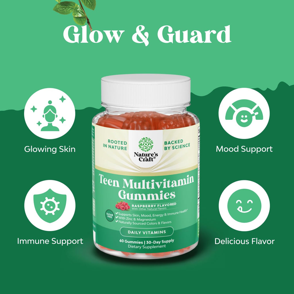 Teen Multivitamin Gummies 12-17 - Teen Boys & Girls Gummy Vitamins for Better Skin, Immune Strength, Mood & Energy Support - Teenage Girl & Boy Supplements