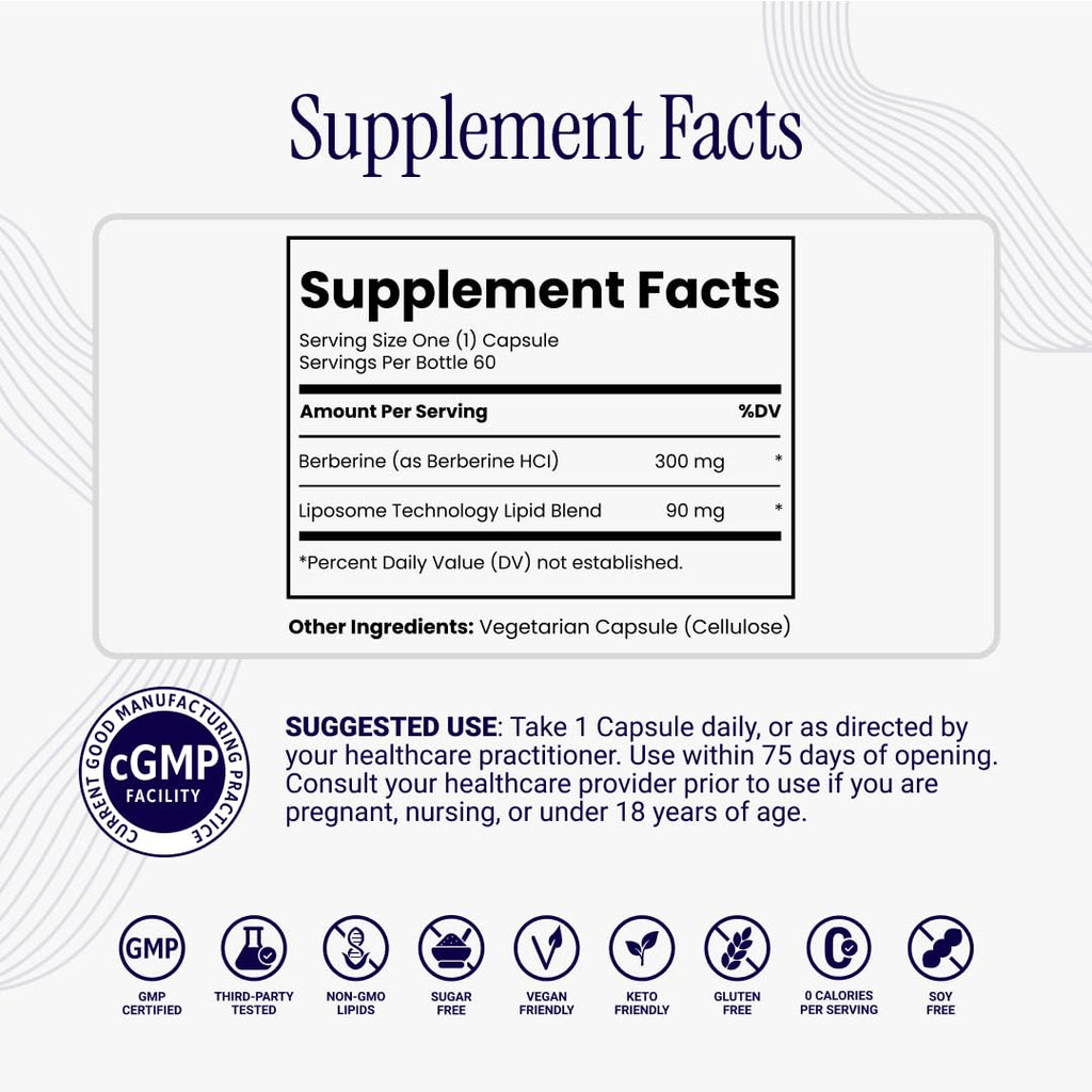 Rho Nutrition Liposomal Berberine Capsules - Ultra High Absorption Supplement – Supports Immune Function, Gut Health and Metabolic