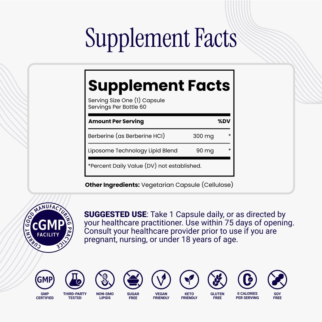Rho Nutrition Liposomal Berberine Capsules - Ultra High Absorption Supplement – Supports Immune Function, Gut Health and Metabolic