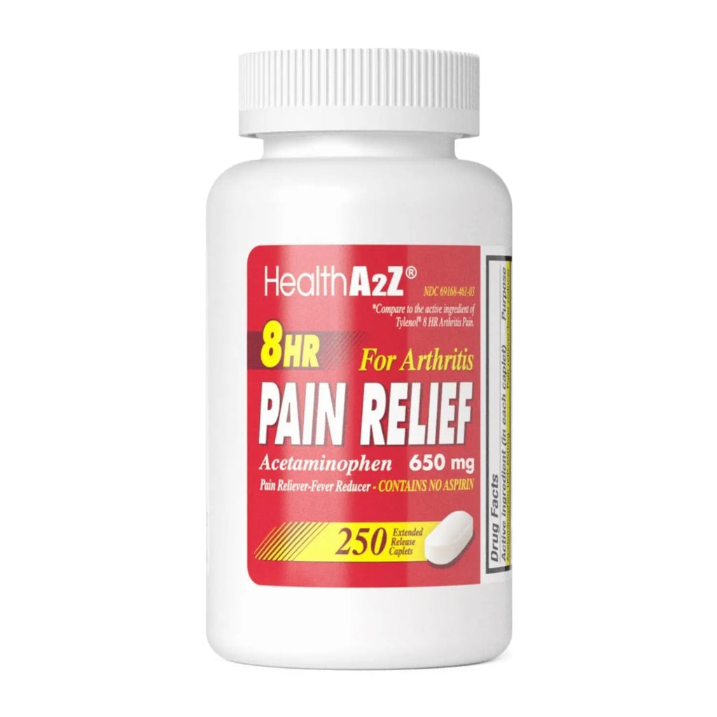 HealthA2Z® Pain Relief Extended Release | Acetaminophen 650mg | 8 Hours | Arthiritis Pain | Pain Reliever - Fever Reducer | Contains no Aspirin | (250 Caplets) HealthA2Z Au supplements