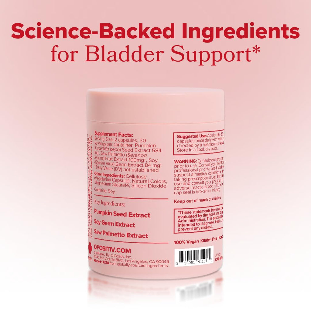 O Positiv URO Bladder Control Supplement for Urinary Urgency, Frequency, Leakage with Pumpkin Seed Extract, Soy Germ Extract