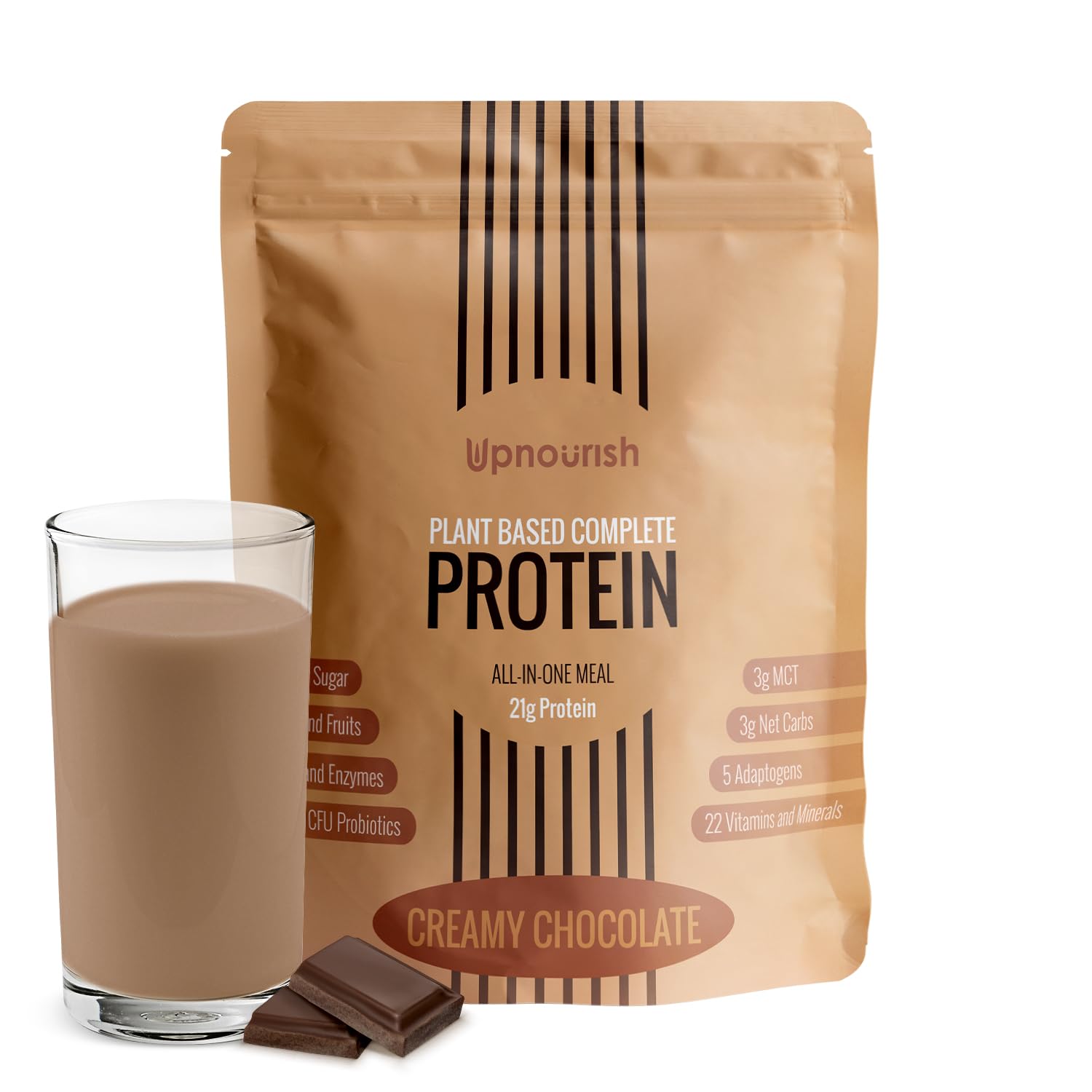 UpNourish Chocolate Vegan Protein Powder 54 Superfoods Powder,1.5 Billion CFU Probiotics 21g Plant Based Protein,No Sugar No Dairy No GMO Dairy Free,Meal Replacement Shake Keto-Friendly Low-Carb Diet,15 Servings