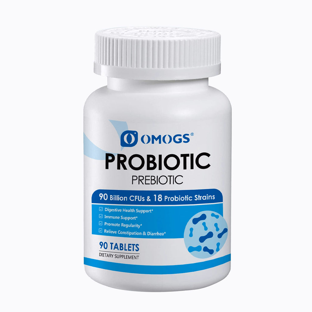 OMOGS Probiotics 90 Billion CFUs 18 Strains, with 3 Organic Prebiotics & Vitamin C, Nutritional Supplement for Women, Men & Kids, Support Metabolism
