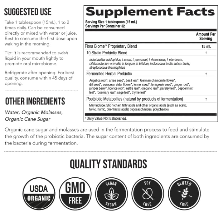 Flora Biome - Live Probiotic, Prebiotic, & Postbiotic – Organic Live-Culture – 10 Probiotic Strains, 18 Fermented Herbs - Complete Gut Health & Microbiome Optimizer (16 oz) Triquetra Health Au supplements